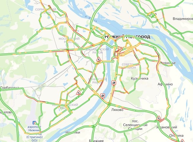 Карта нижнего новгорода пробки на дорогах онлайн в реальном времени