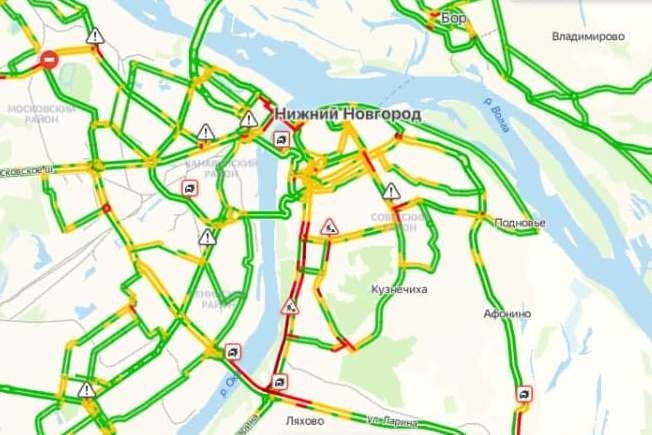 Карта нижнего новгорода с пробками на дорогах